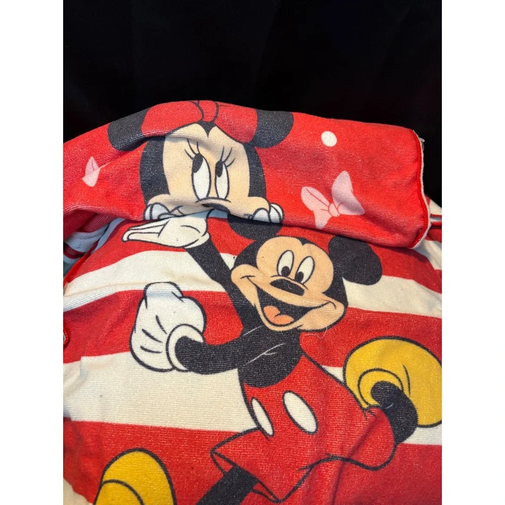 Disney Mickey & Minnie Mouse Reversible Beach Towel Red White Striped Polka Dot